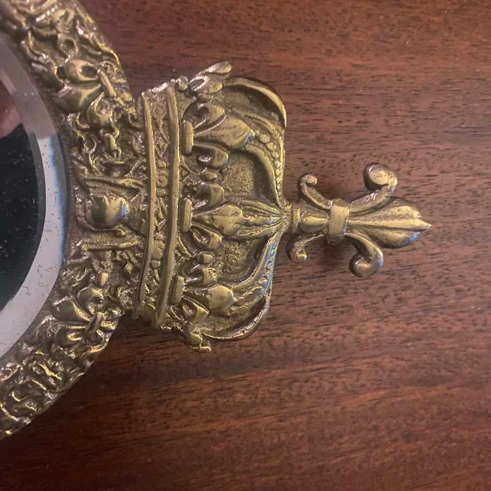 Vintage French Brass Triple-Arm Wall Sconce beveled Mirror